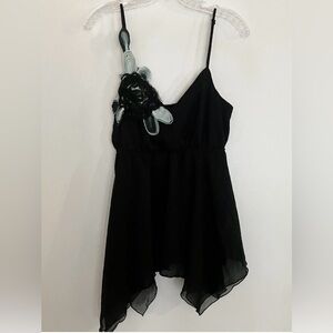 Lily White Silk Chiffon Double Layer Asymmetric Cami Top Black Whimsy Fairy Sz 7